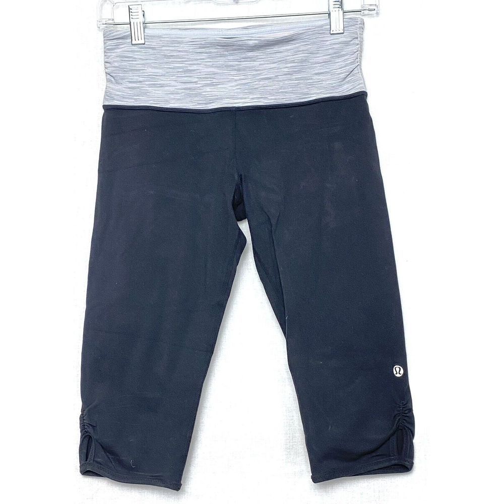 Lululemon Dhanurasana Crop Legging Black Gray‎ Band Size 6 Ruched Keyhole